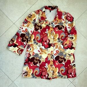 Ambition Floral Print Spring/Fall Jacket Roll Tab Sleeves Button & Zip